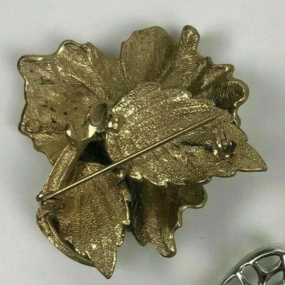 VTG 3pc Lot Trifari Sarah Coventry Brooch Enamel Flower Silver Butterfly Leaf